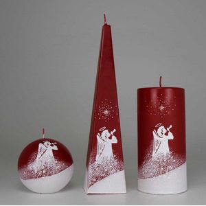 Kerst Kaarsen Set Handgeschilderd - Engel - Bordeaux/Wit - kerst - kaars - kerstverlichting