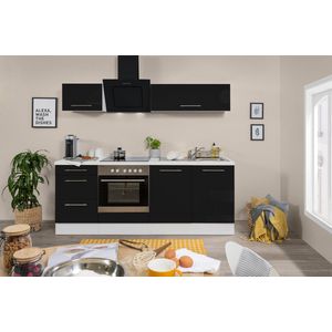 Goedkope keuken 210  cm - complete keuken met apparatuur Amanda  - Wit/Zwart - soft close - keramische kookplaat  - afzuigkap - oven  - spoelbak
