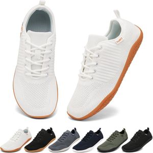 Geweo Barefoot Schoenen - Sportschoenen Sneakers - Fitnessschoenen - Hardloopschoenen - Ademend Knit Textiel - Platte Zool - Wit - 37