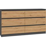 Ladekast antraciet eiken 6 lades 120 cm