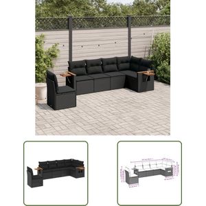 The Living Store Loungeset Zwarte PE-rattan 7-delig - Modulair Design - Waterdichte Opbergfunctie