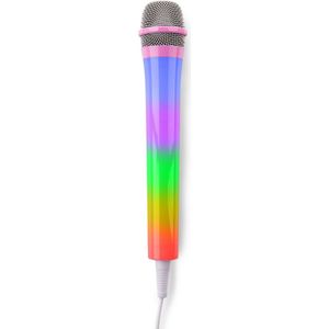Karaoke microfoon met LED disco verlichting - Fenton KMD55P - 3 meter kabel met 6,3mm jack aansluiting - Roze