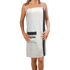 JEMIDI Sauna badstof kilt sarong M-XXL dames of heren antraciet grijs met borduursel 100% katoen sauna kilt sauna sarong sauna handdoek - Wit