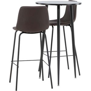 Plaza barmeubelset bartafel zwart en 2 Alexi barstoelen bruin.