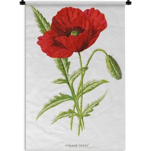 Wandkleed Vintage Bloemen - Vintage illustratie van een rode bloem Wandkleed katoen 120x180 cm - Wandtapijt met foto XXL / Groot formaat!