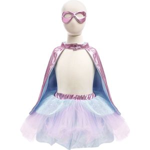 Great Pretenders Verkleedkledij Super-Duper Tutu met cape en masker - Roze/Blauw - Maat 4-6 jaar