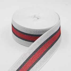 5 Meter LUREX TAILLEBAND ELASTIEK, Breedte 40MM, Voor Rokken, Broeken en Kleedjes, Kleur 03 ZILVER/ROOD