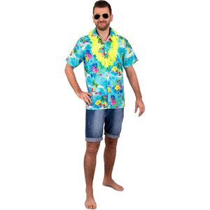 PartyXplosion - Hawaii & Carribean & Tropisch Kostuum - Hola Hola Aloha Hawaii Overhemd Man - Blauw - XXL - Carnavalskleding - Verkleedkleding