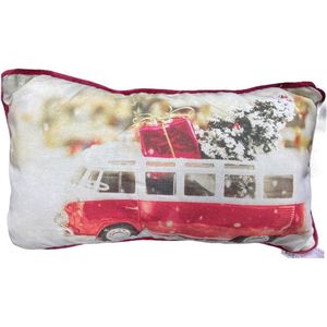 Kerstkussen - versierde auto - VW bus - Volkswagen T1 bus - Samba bus - rood