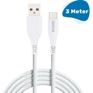 ISHIVA Kabel - USB C naar USB A - USB C Kabel - Snellader - USB A naar USB C - Oplaadkabel - Wit - 3 meter