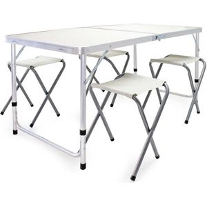 Campingtafel met 4 Stoelen - 5-delige Verstelbare Picknickset voor Kamperen en Buitenactiviteiten