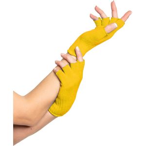 Partychimp Vingerloze Handschoenen voor bij Carnavalskleding Dames Carnaval Accessoires Verkleedkleren Volwassenen - Geel - Katoen/Polyamide/Elastaan - One-Size