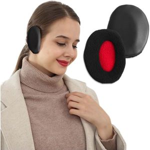 Fleece lined leather ear muffs for men and women - black