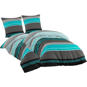 Sentidos Bed Linen Set All Sizes Available with Zip Bed Cover Pillowcase in Renforcé Cotton Turquoise Black White