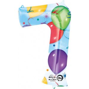 Grote ""7"" met Ballonnen & Serpentines Folie Ballon 58 x 88 cm