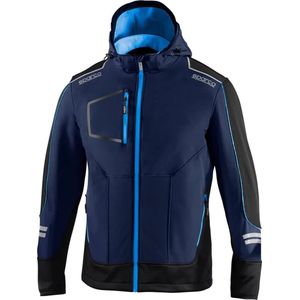 Sparco Tech Softshell - Waterdichte, reflecterende en versterkte jas met polar fleece voering - Maat XXL - Blauw/Lichtblauw