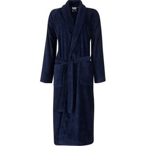 Unisex badjas marineblauw - velours katoen - blauwe badjas sjaalkraag - maat L/XL