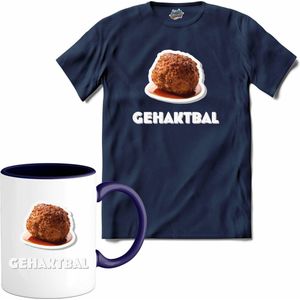 Gehaktbal - grappig verjaardag kleding cadeau - eten teksten - T-Shirt met mok - Heren - Navy Blue - Maat 3XL