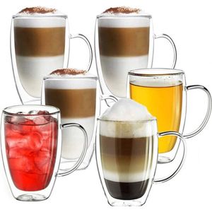 latte macchiato glazen - 450 ml - 2 stuks - Theeglazen - dubbelwandige glazen - latte macchiato glazen dubbelwandig - latte glazen - Koffieglazen - Cappuccino glazen
