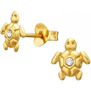 Oorbellen meisje | Zilveren kinderoorbellen | Gold plated oorstekers, schildpad met kristal