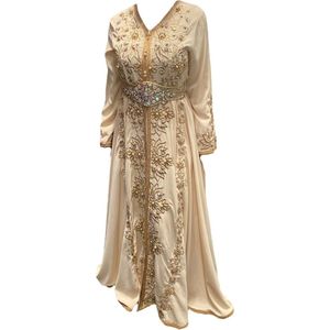 Kaftan avondjurk feestjurk met riem | Gebroken wit