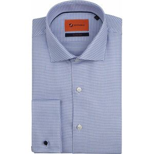 Suitable - Overhemd Dubbel Manchet Print Blauw - Heren - Maat 39 - Slim-fit