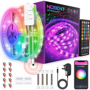 Nobent LED Strip 15 Meter - RGB LED Verlichting - Met afstandbediening - Met Bluetooth en WiFi - Compatible met Google Home en Alexa