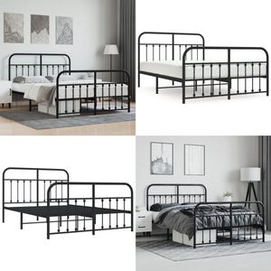 vidaXL Bedframe met hoofd- en voeteneinde metaal zwart 140x190 cm - Bedframe - Bedframes - Tweepersoonsbed - Bed