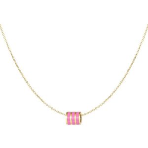 Ketting ronde bedel - goud/roze