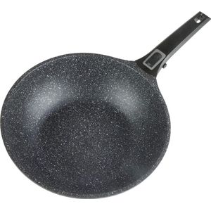 Koekenpan 24 cm met afneembare handgreep van aluminium en kunststof in het zwart.