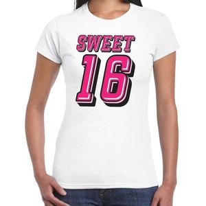 Sweet 16 cadeau t-shirt voor dames - wit - 16de verjaardag / jarig shirt / outfit S