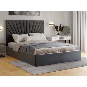 PASCAL MORABITO Bed met opbergruimte 180 x 200 cm - Velours - Antracietgrijs + matras - RILIODA van Pascal Morabito L 193 cm x H 120 cm x D 214 cm