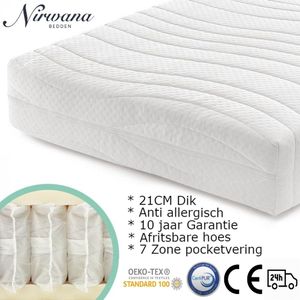 Nirwana Bedden Matras - Stevig - Pocketveer matras - Eenpersoons matras - 80x220x21 Kouschuim