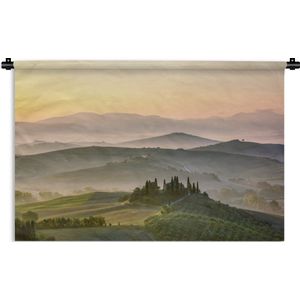 Wandkleed Toscaanse Mist - Vallei van San Quirico D'Orcia Wandkleed katoen 180x120 cm - Wandtapijt met foto XXL / Groot formaat!