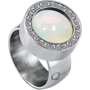 Quiges Dames Zirkonia Ring RVS Zilverkleurig met Opaal Mini Coin - SLSRS55720