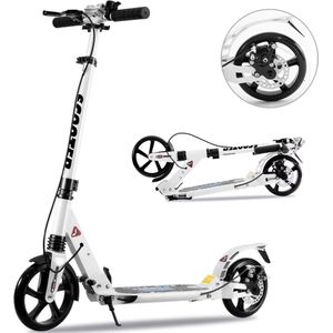 Faseras Step voor Kinderen/Volwassenen - Kinderstep met Rem - Opvouwbaar - Autoped - Max 110KG - Vering - Met grote wielen - Wit/Zwart
