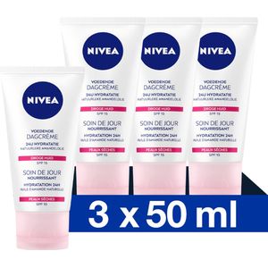 NIVEA Essentials Voedende Dagcrème - Gezichtscreme Droge huid - SPF 15 - Gezichtsverzorging Met natuurlijke amandelolie - 3x50 ml - Voordeelverpakking