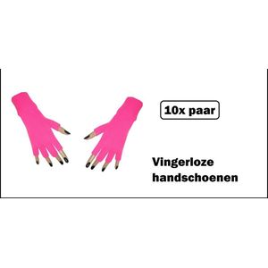 10x Paar handschoenen vingerloos neon roze - Bright - Carnaval thema feest optocht festival party