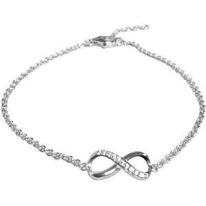 Silventi 910481542 Zilveren Infinity Armband met Zirkonia - Zilver - Infinity - Zirkonia - 17+3cm - Ankerschakel - Zilverkleurig