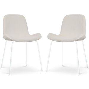 Nolon Nora-Fé Eetkamerstoelen Set van 2 Ribstof Crème - Stof - Witte Poten - Modern