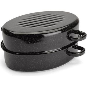 Emalia geëmailleerde braadpan met deksel 3L - Braadslede - Bakpan - Grillpan - Emaille - Zwart