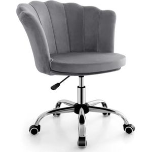 FURNIBELLA -Verstelbare Computerstoel – Draaibare Bureaustoel met Ergonomische Rugsteun en Mobiliteit (Grijs)