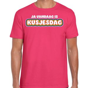 Bellatio Decorations Gay Pride T-shirt voor heren - roze - kusjesdag - regenboog - LHBTI XXL