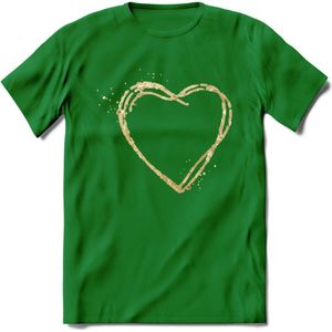 Valentijn Goud Hart T-Shirt | Grappig Valentijnsdag Cadeautje voor Hem en Haar | Dames - Heren - Unisex | Kleding Cadeau | - Donker Groen - XXL