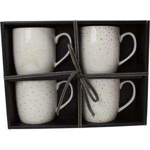 Geschenkdoos / 4 mokken 380ml / Mok / Porselein / Kleur: Wit, goud, grijs / Collectie ""Rêve étoilé"" - Kerstcadeau  - Bruiloft Cadeau -  Koffiemok RE-4MUG2