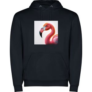 Donker Blauwe unisex hoodie met “ Kleurrijke Flamingo“ Print Full merk Roly maat XL