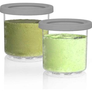 Vervangende kuipen en deksels voor Ninja CREAMi-ijsmachine - Extra pintcontainers - Grijs/Transparant - 2 stuks - NC300UK NC300 NC301 NC299AMZ