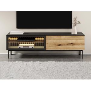 Vente-unique Tv-meubel met 2 deurtjes en ledverlichting - Houtlook en zwart - LABENIA L 179.9 cm x H 54.8 cm x D 39.4 cm