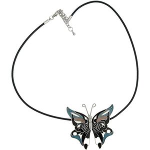 Behave Ketting met emaille vlinder - zwart