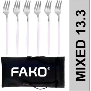 Fako Bijoux® - Gebaksvork / Dessertvork Smal - Vork - Vorkjes - 13cm - Zilver/Wit - 6 Stuks